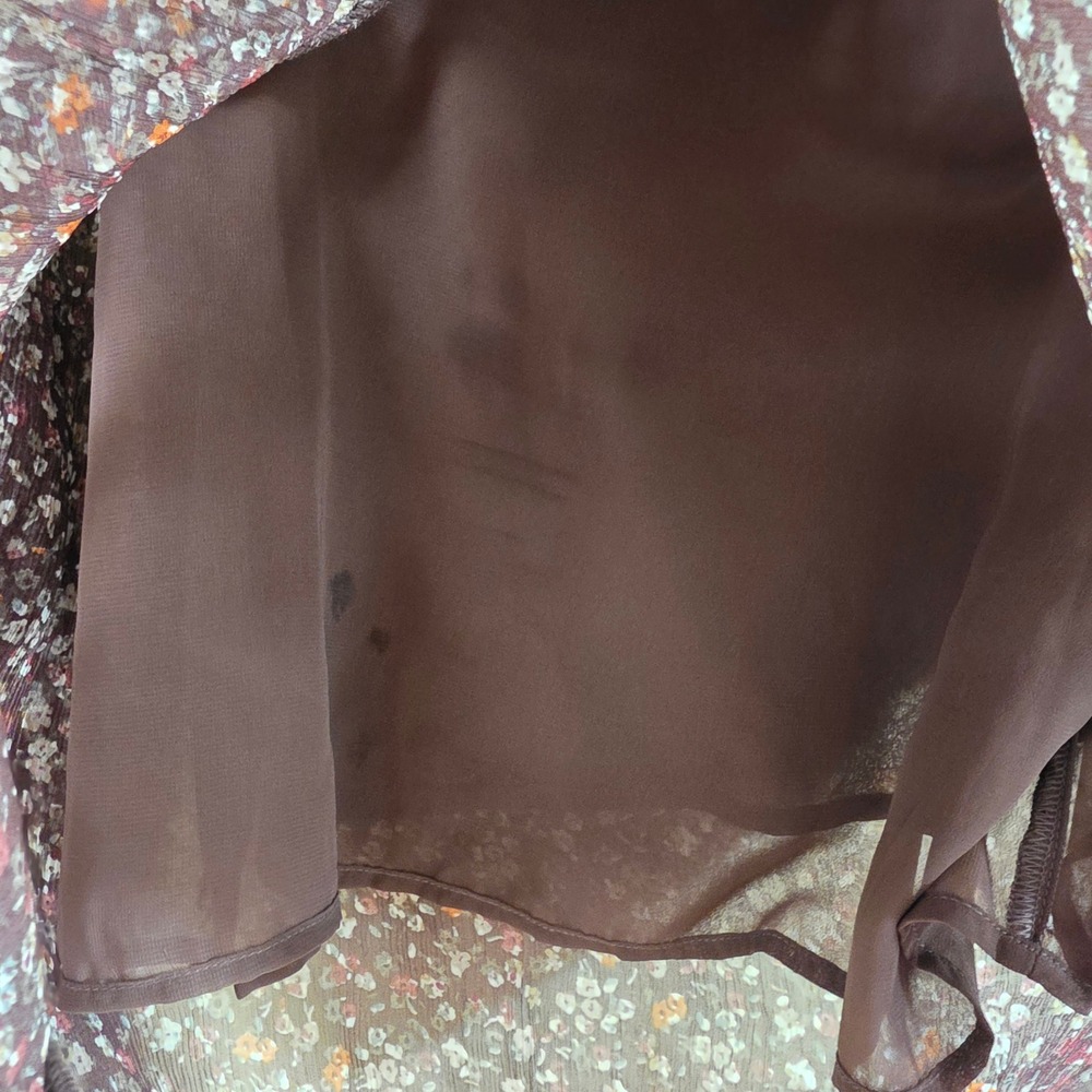 Lucky Brand Womens Floral Ruffle V-Neck Blouse Burgundy Long Sleeve Small NWT - Picture 5 of 16